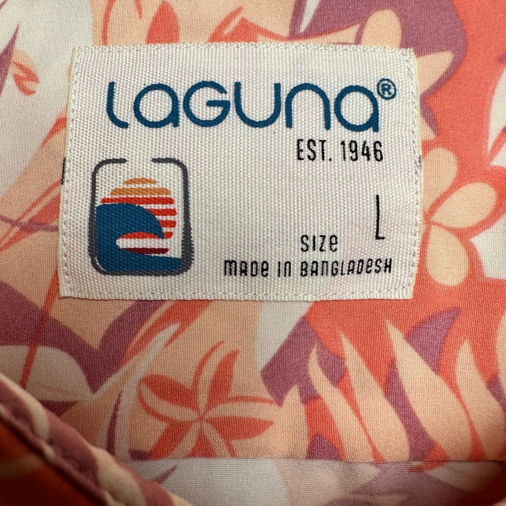 Laguna Button Down Shirt Mens Large Coral Tropical Floral Short Sleeve LSMT4939 - Picture 4 of 10